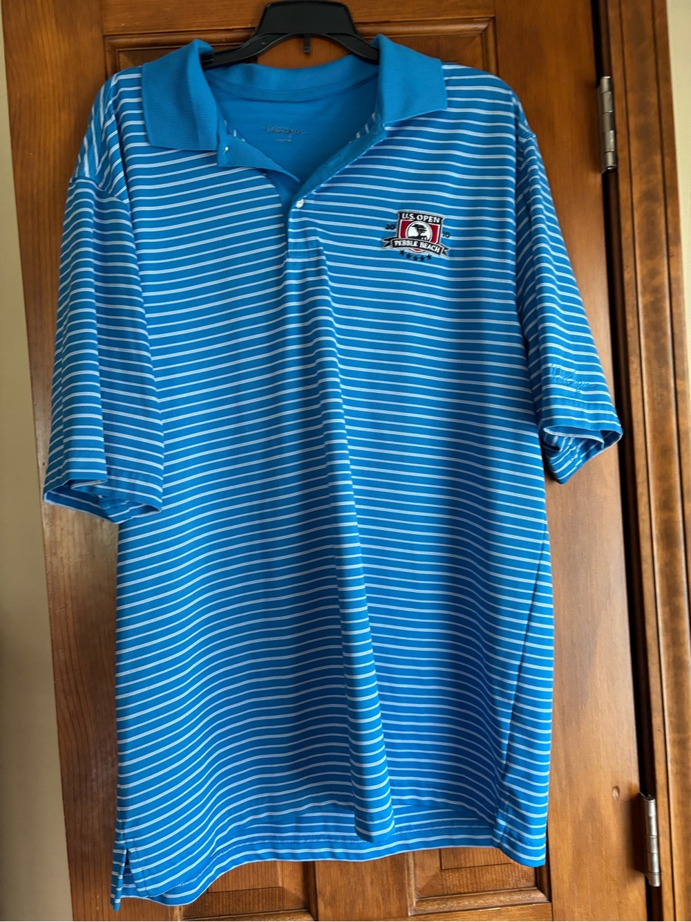 Men's Blue Striped Polo Shirt - US Open Logo